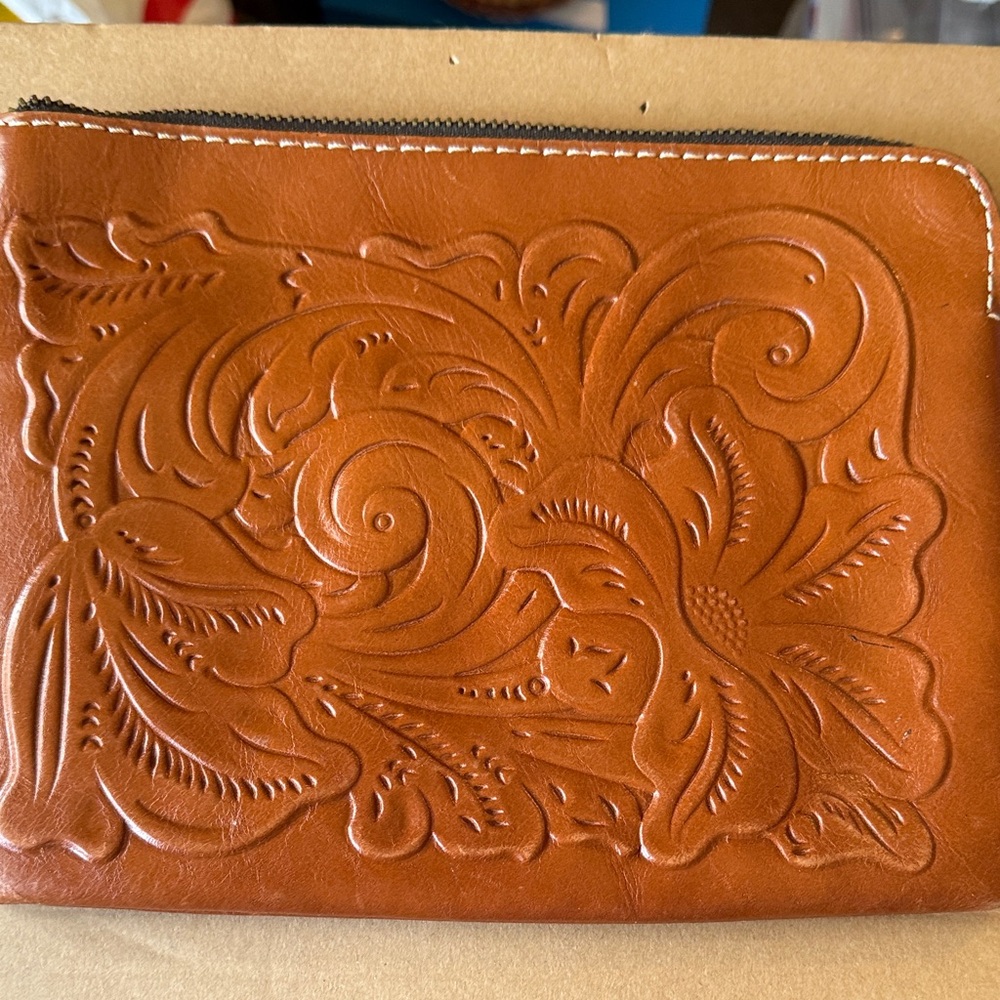 Patricia Nash Floral Embossed Leather Clutch - Brown